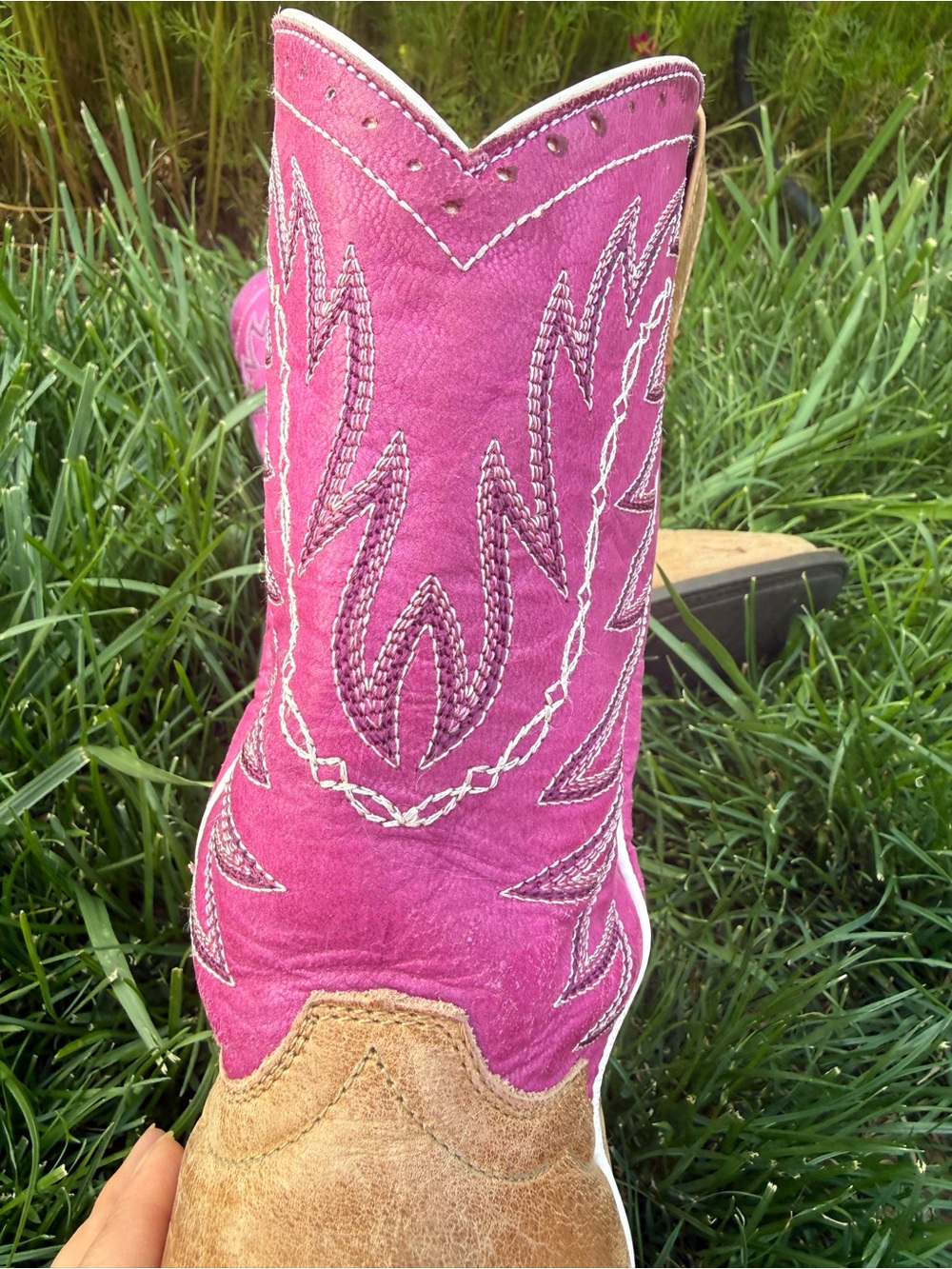 Shyanne pink and tan leather cowboy square toe boots women’s size 7 - Picture 7 of 9